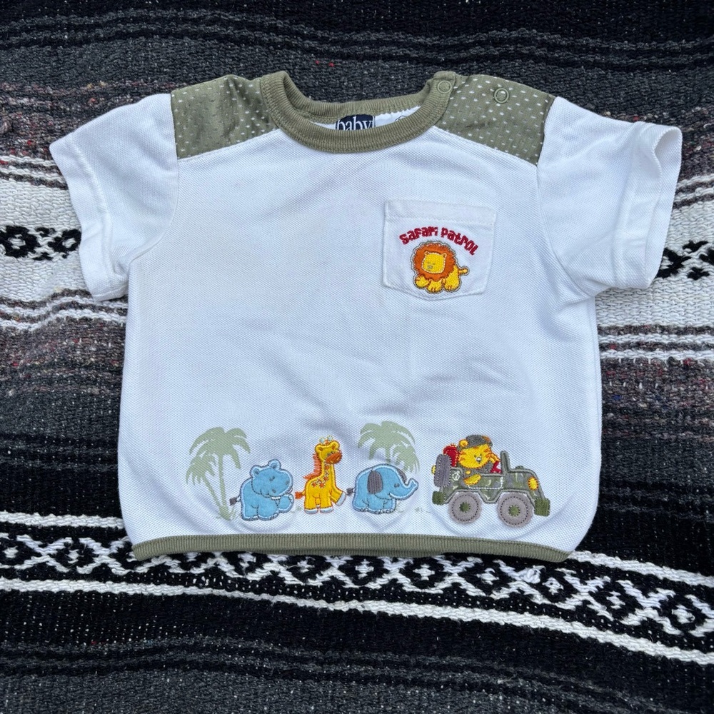 VTG Y2K BABY Q SAFARI PATROL ANIMAL PRINT BABT SHIRT SIZE 6/9 MONTHS